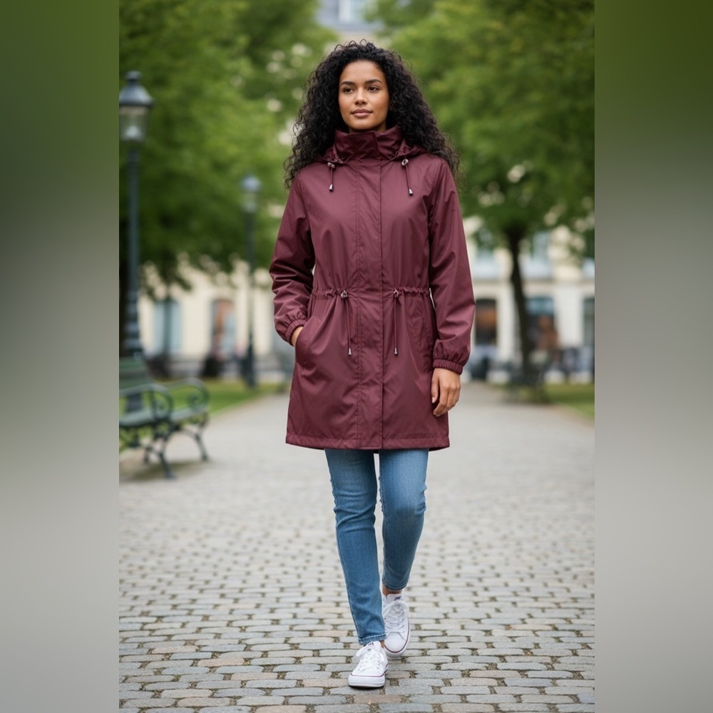 Women's Burgundy Hooded Jacket